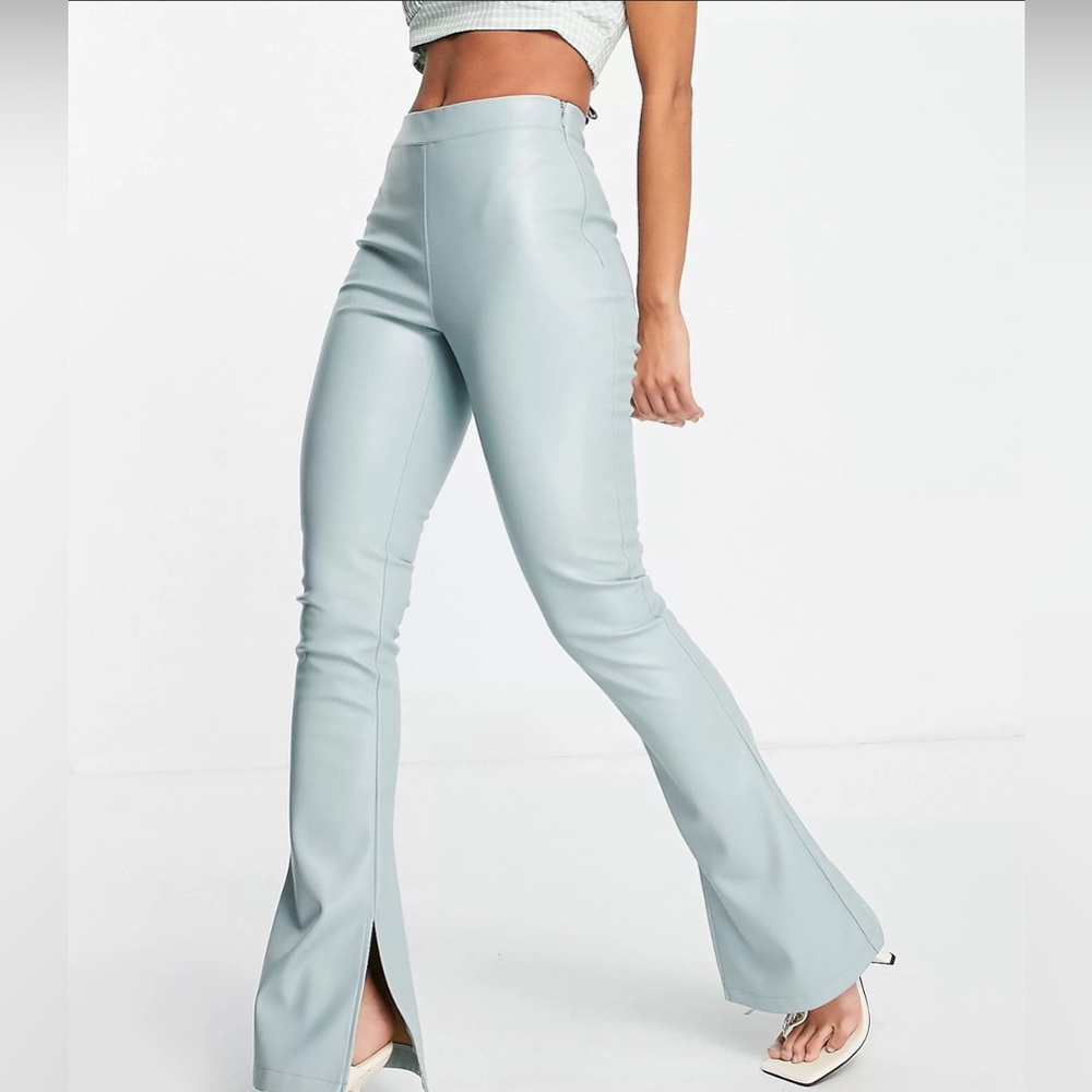 Topshop Faux Leather Flared Pants with Split Hem